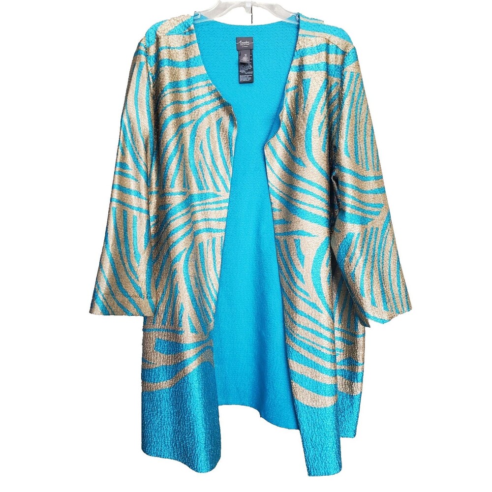 Chico's Travelers Crinkle Texture Zebra Print Reversible Open Jacket Size 3 (XL)